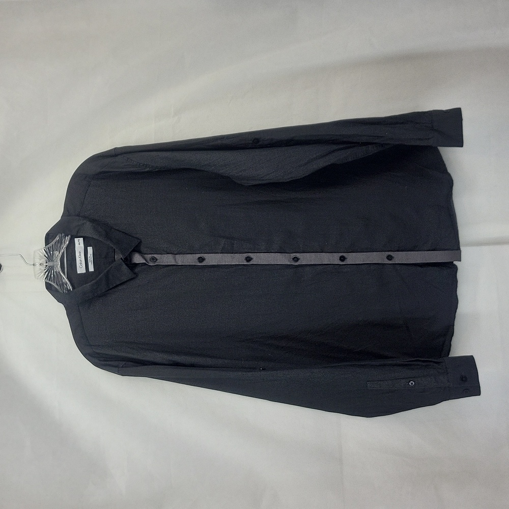 CALVIN KLEIN Body Fit Two Tone Gray Button Down Roll Tab Shirt